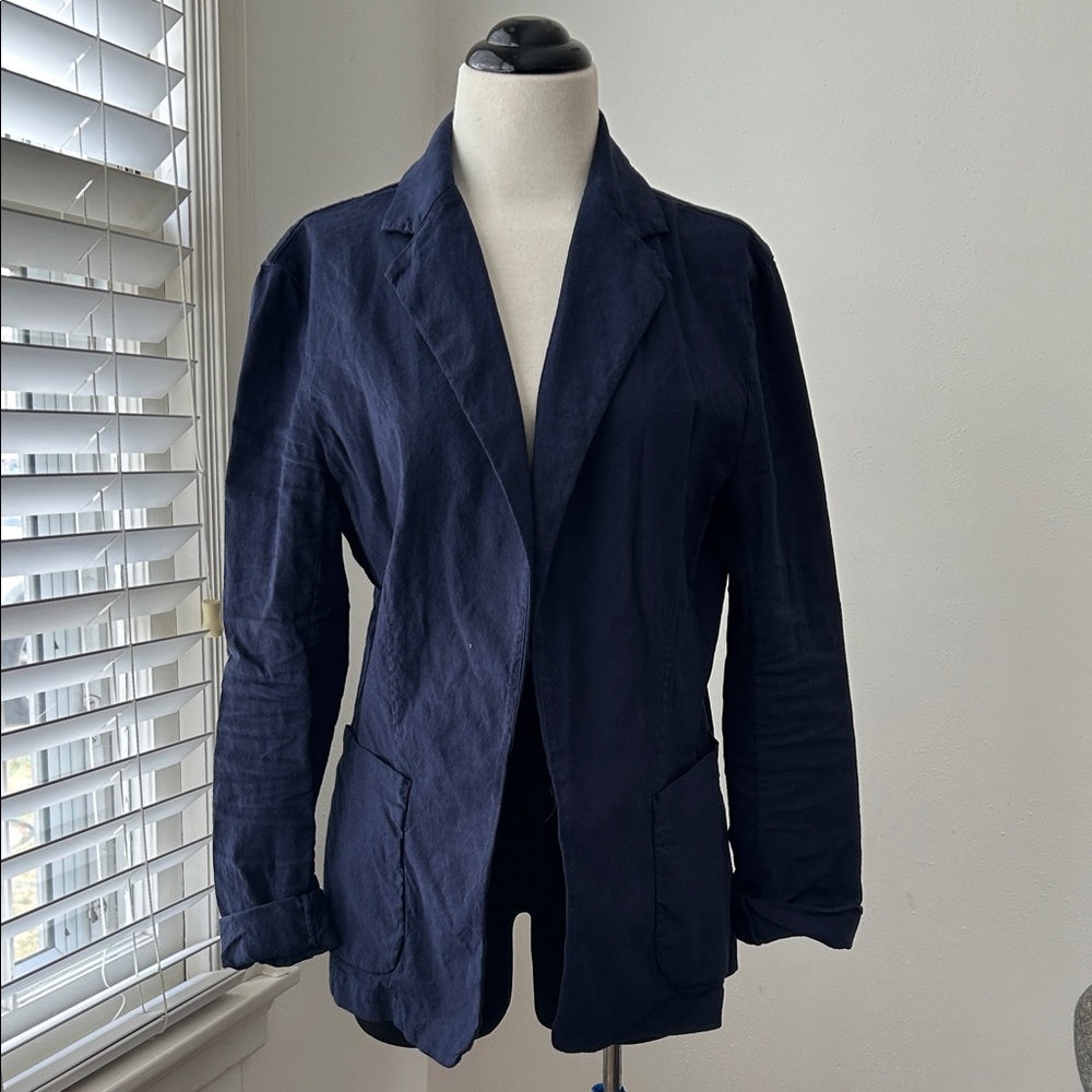 Frank & Eileen Cotton Navy Open-Front Women's Blazer
